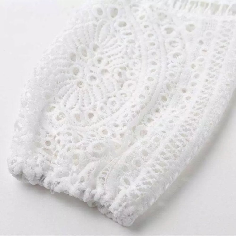 New White Crochet Lace Beach Wedding Party Dress - Picture 6 of 8